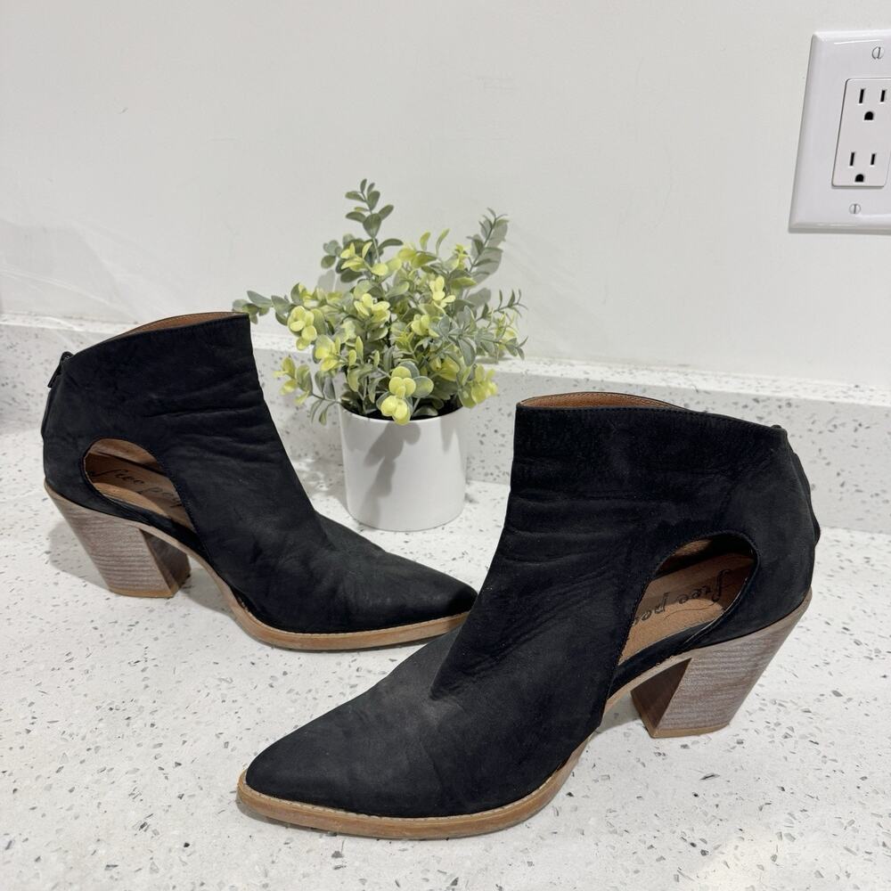 Free People Black Leather Wilder Bootie Size 10 #ts